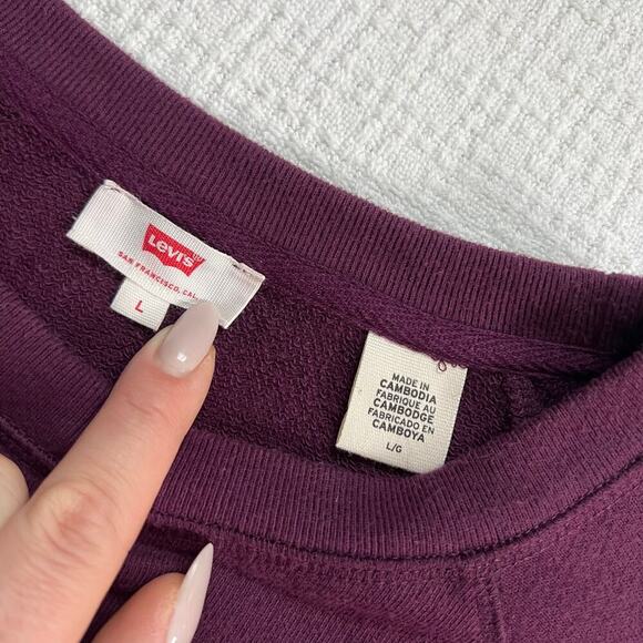 Levi’s Logo Crewneck Plum Sweater Large White Graphic Sweatshirt Womens - Picture 5 of 8